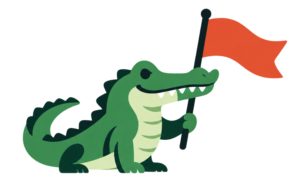 Flaggator crocodile holding a flag